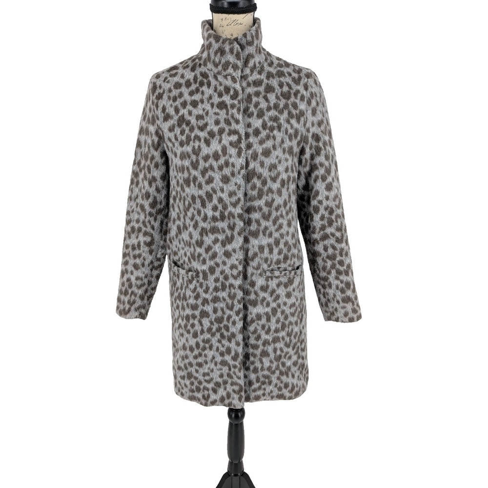 Old Navy Coat Size XS Gray Leopard Faux Fur Zip Preppy Academia